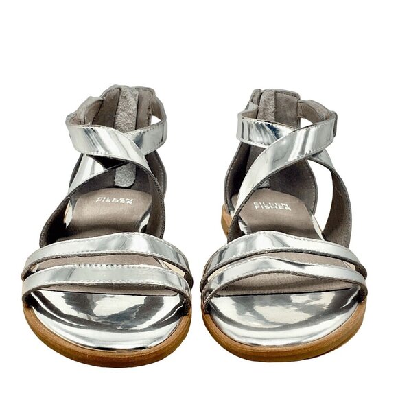 Eileen Fisher Leather Cici Flat Sandal Metallic Mirrored Silver Size 5 NEW! - Picture 4 of 11